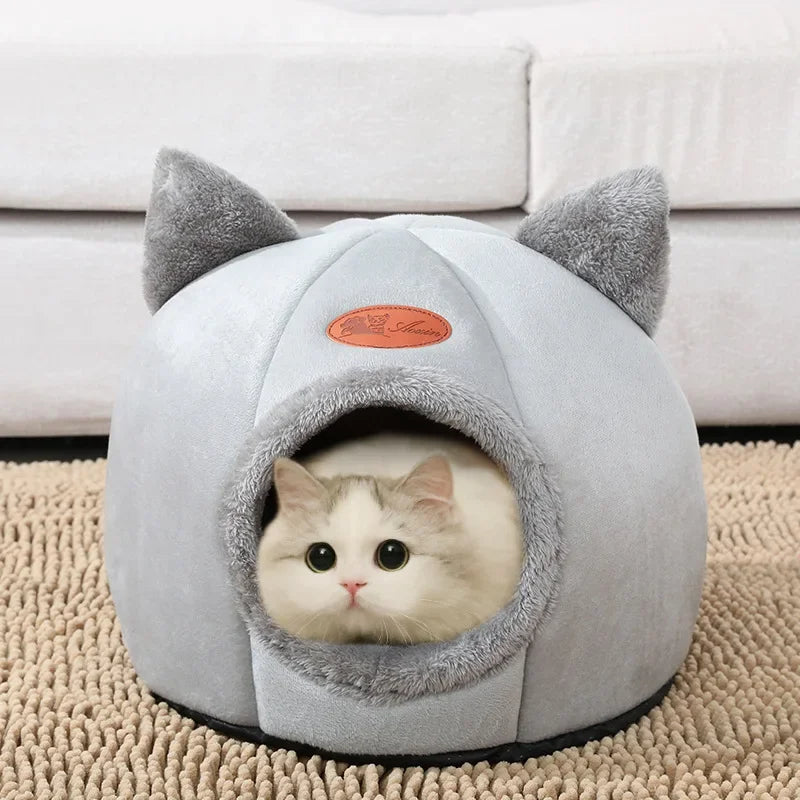 Cozy Winter Cat Bed Cave