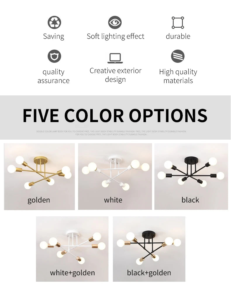 Retro Industrial 6-Head Wrought Iron LED Ceiling Lamp