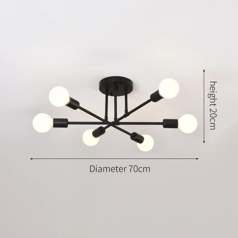 Retro Industrial 6-Head Wrought Iron LED Ceiling Lamp
