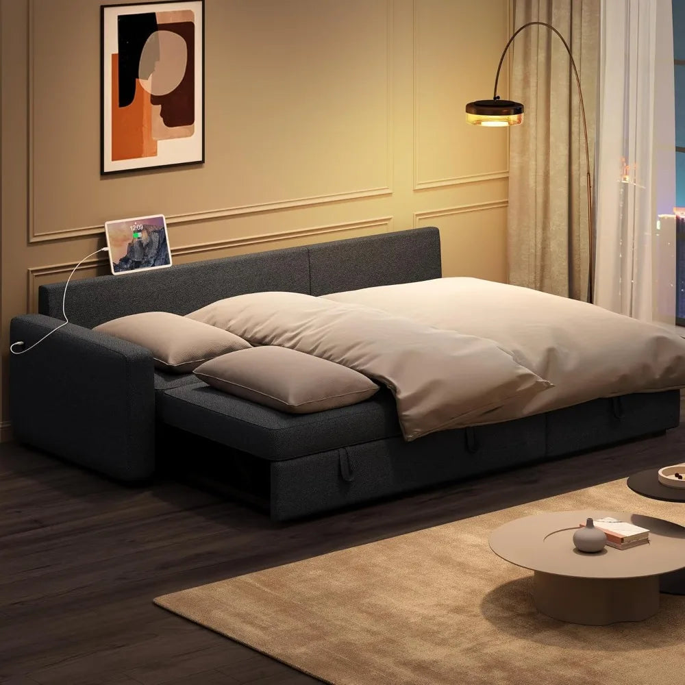 L-Shaped Sectional Sofa Bed with Chaise & USB Ports