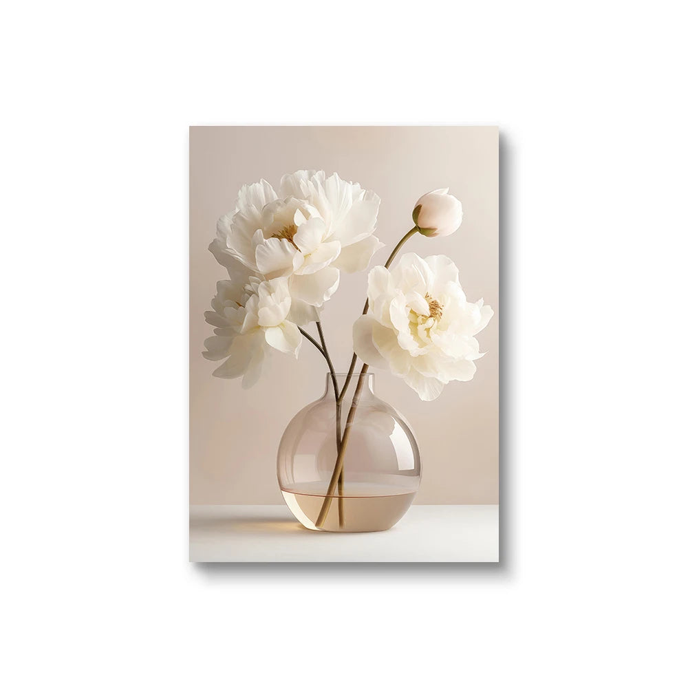 Beige Peony Floral Wall Art