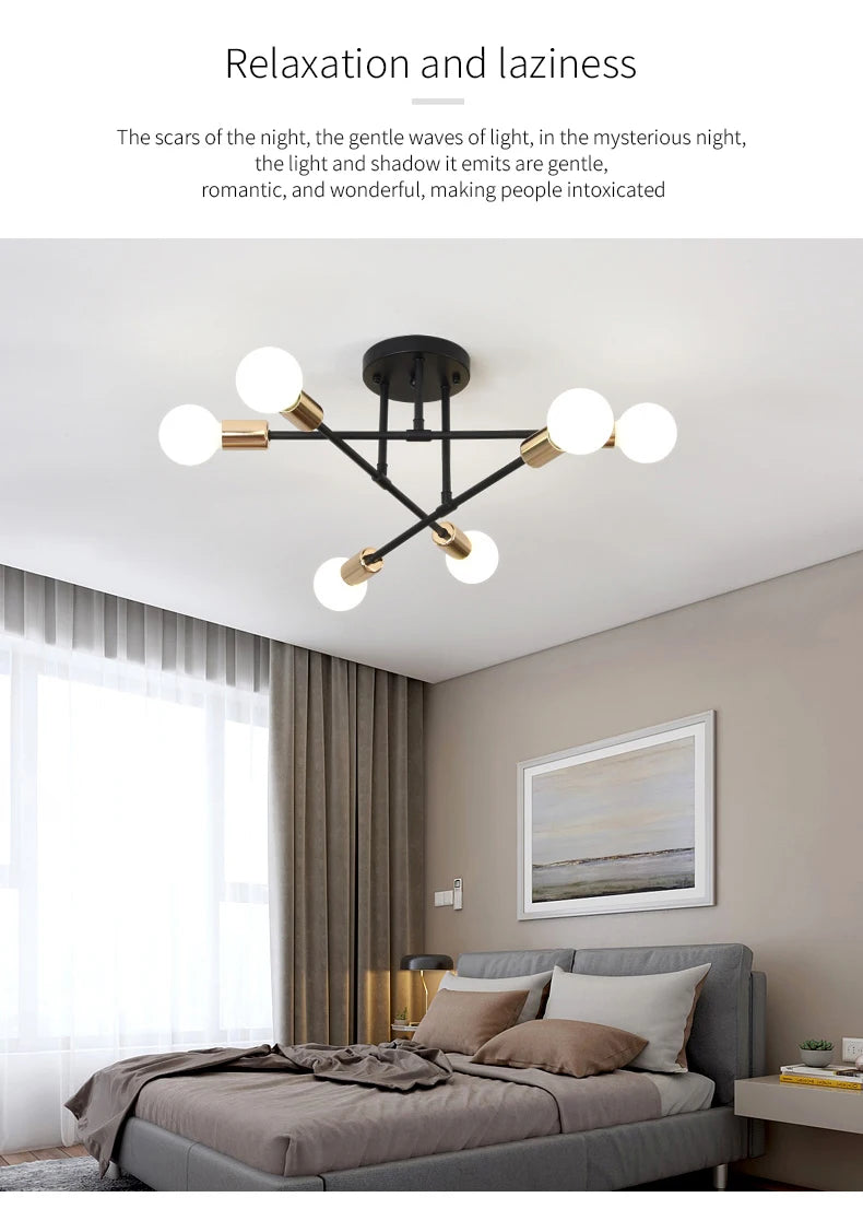 Retro Industrial 6-Head Wrought Iron LED Ceiling Lamp