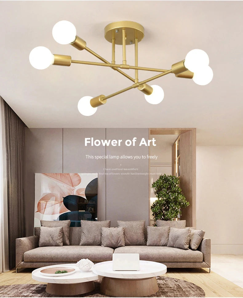 Retro Industrial 6-Head Wrought Iron LED Ceiling Lamp