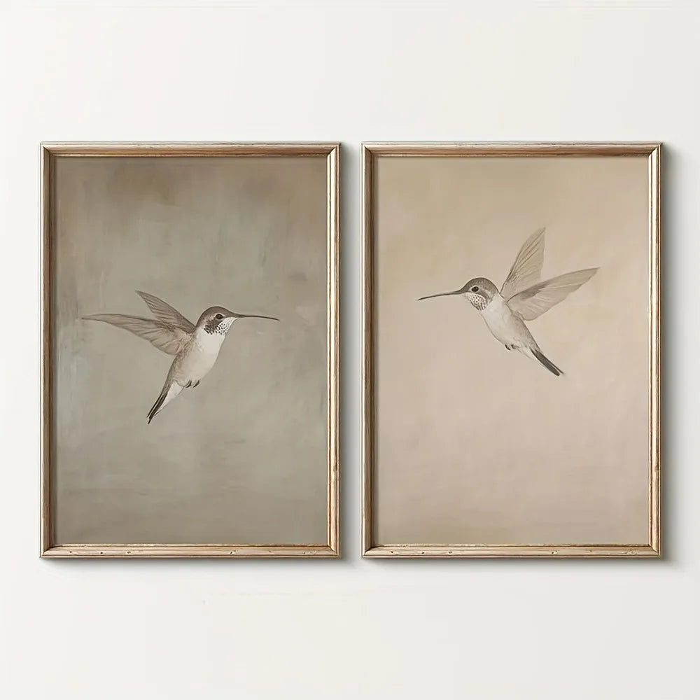 Frameless Retro Hummingbird Wall Art