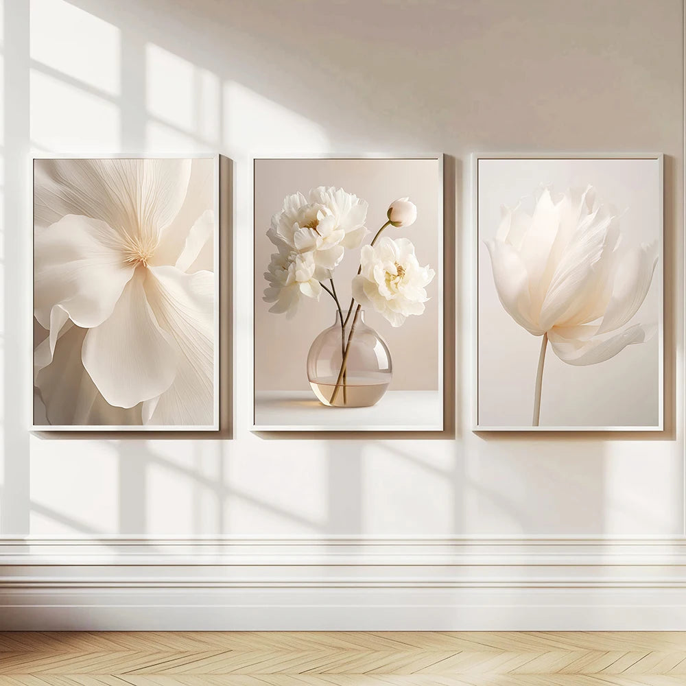 Beige Peony Floral Wall Art