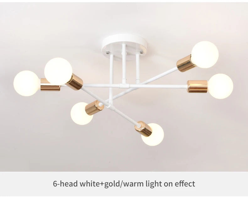 Retro Industrial 6-Head Wrought Iron LED Ceiling Lamp