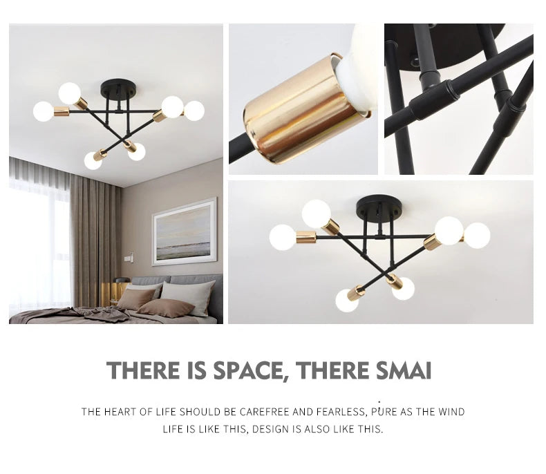 Retro Industrial 6-Head Wrought Iron LED Ceiling Lamp