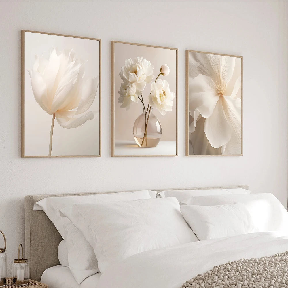 Beige Peony Floral Wall Art