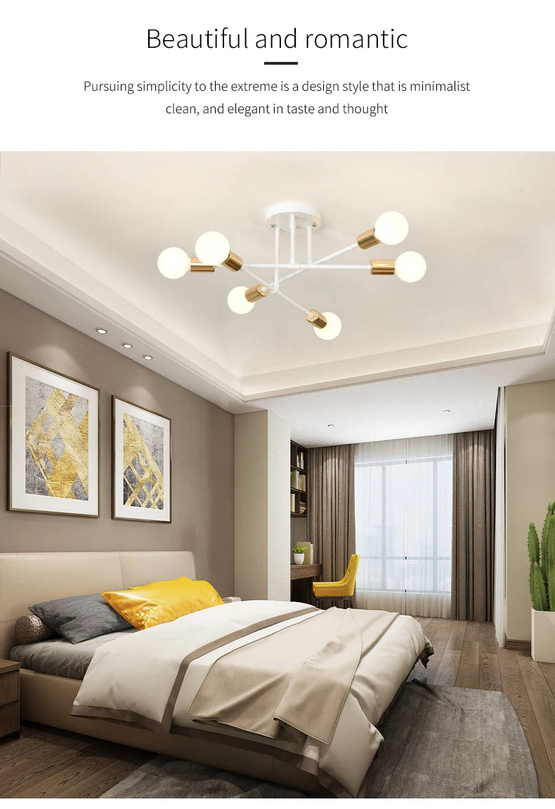 Retro Industrial 6-Head Wrought Iron LED Ceiling Lamp