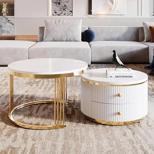 Merax Modern Round Nesting Coffee Tables with Storage