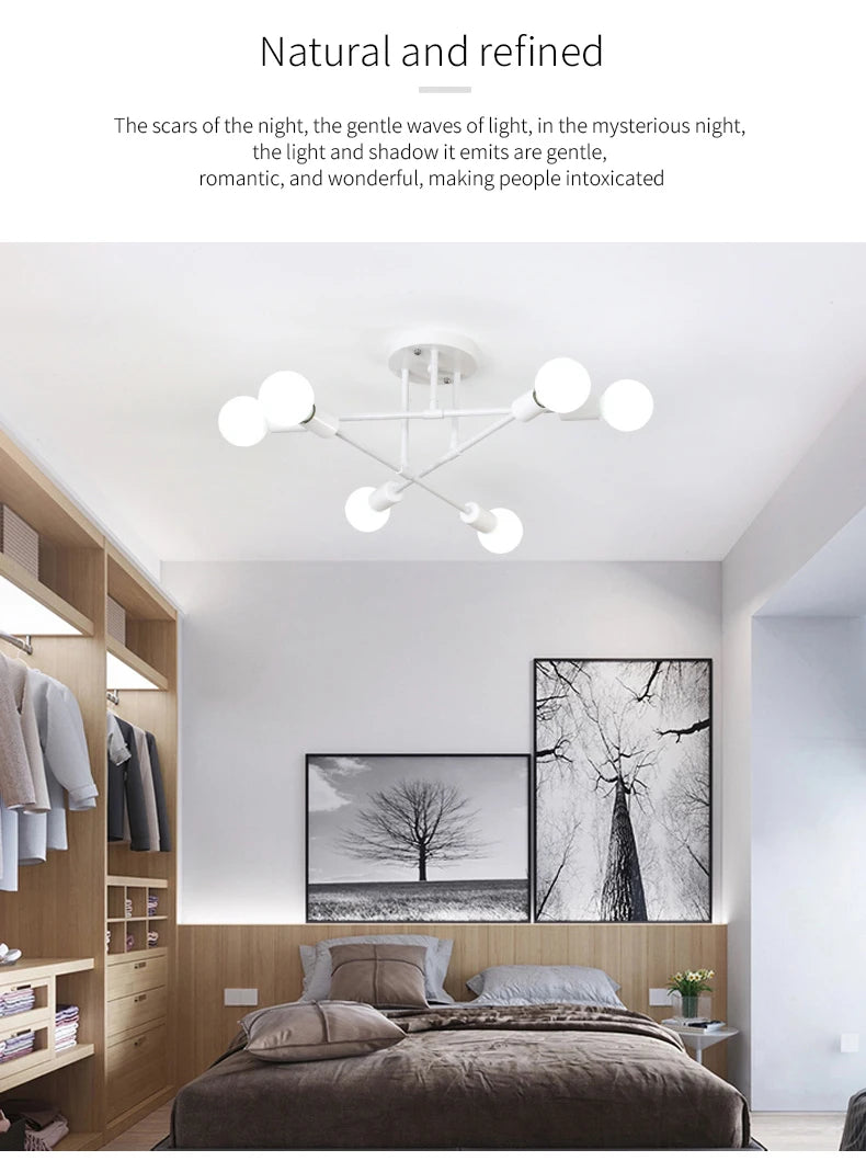 Retro Industrial 6-Head Wrought Iron LED Ceiling Lamp