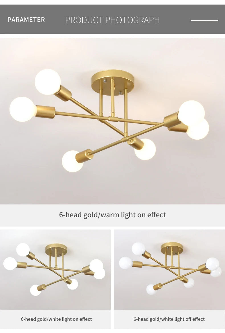 Retro Industrial 6-Head Wrought Iron LED Ceiling Lamp