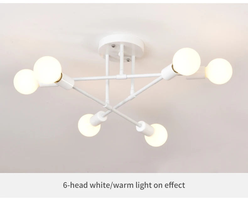 Retro Industrial 6-Head Wrought Iron LED Ceiling Lamp