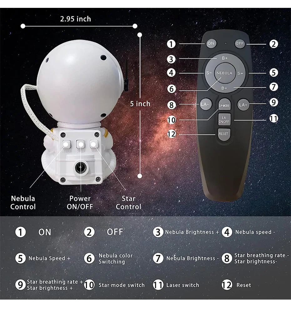 Astronaut Star Projector Galaxy Night Light Lamp
