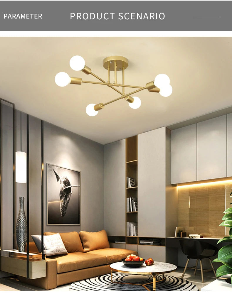 Retro Industrial 6-Head Wrought Iron LED Ceiling Lamp