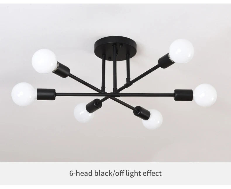 Retro Industrial 6-Head Wrought Iron LED Ceiling Lamp