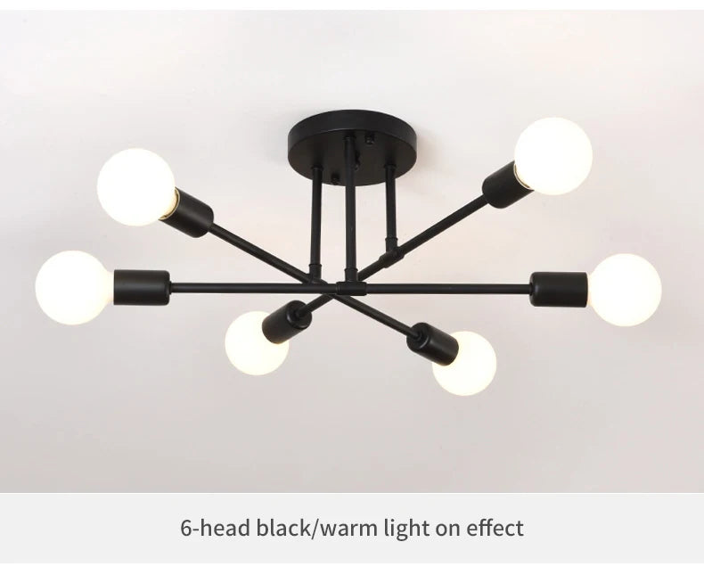 Retro Industrial 6-Head Wrought Iron LED Ceiling Lamp