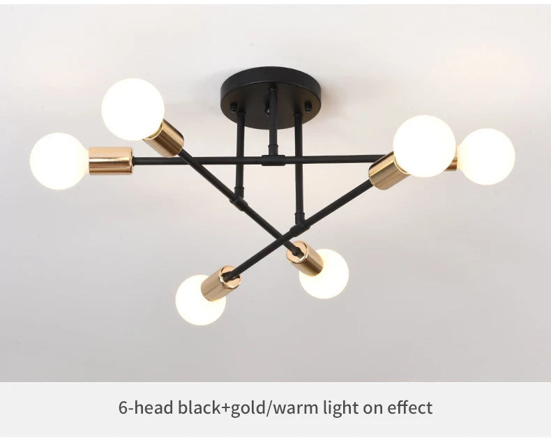 Retro Industrial 6-Head Wrought Iron LED Ceiling Lamp