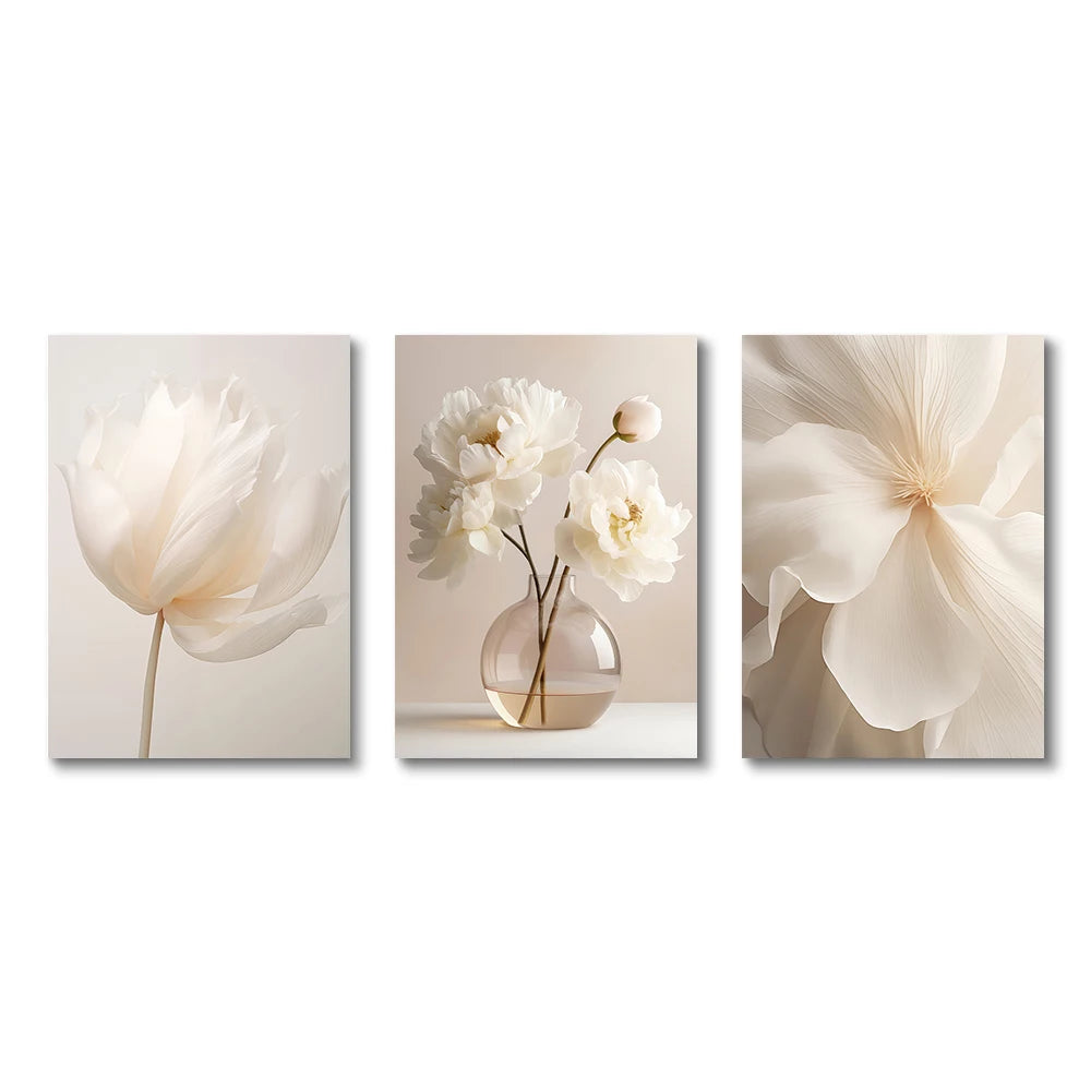 Beige Peony Floral Wall Art