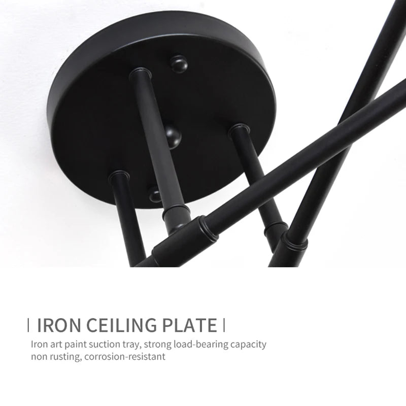 Retro Industrial 6-Head Wrought Iron LED Ceiling Lamp