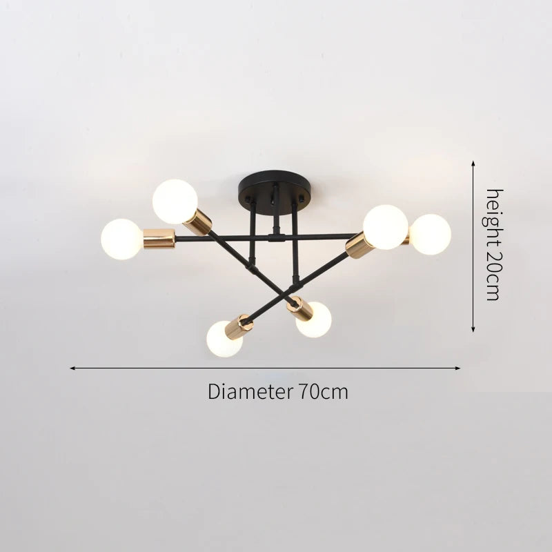 Retro Industrial 6-Head Wrought Iron LED Ceiling Lamp