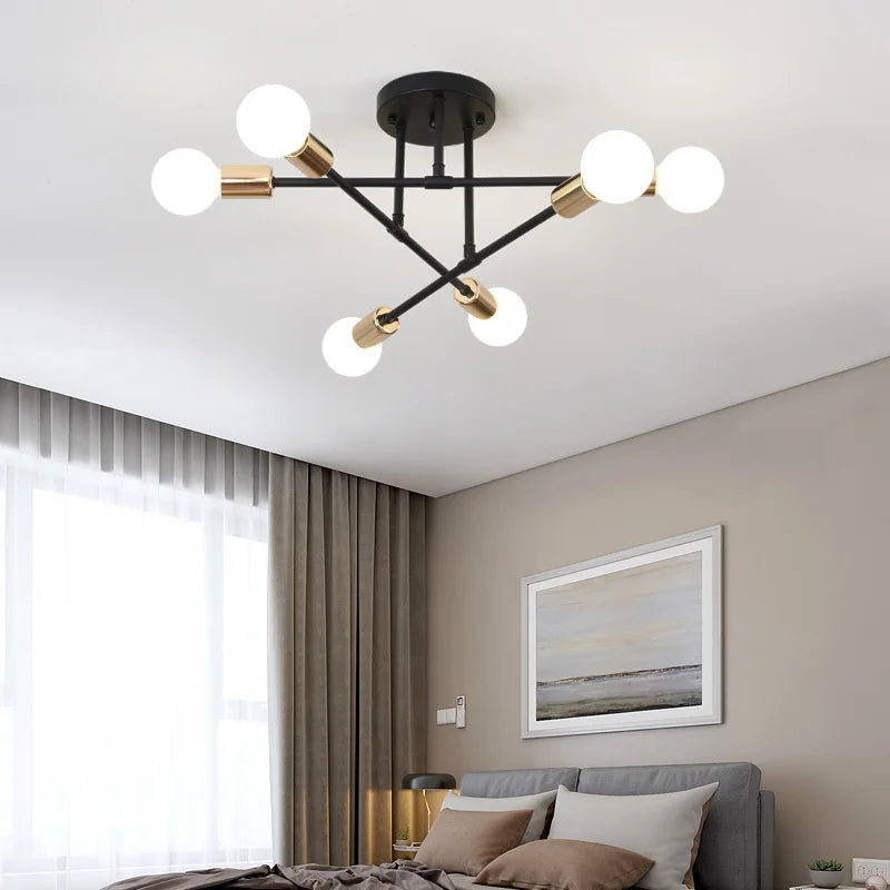Retro Industrial 6-Head Wrought Iron LED Ceiling Lamp
