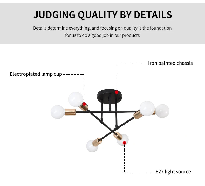 Retro Industrial 6-Head Wrought Iron LED Ceiling Lamp