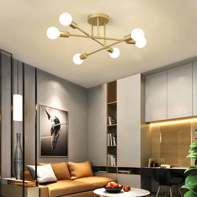 Retro Industrial 6-Head Wrought Iron LED Ceiling Lamp