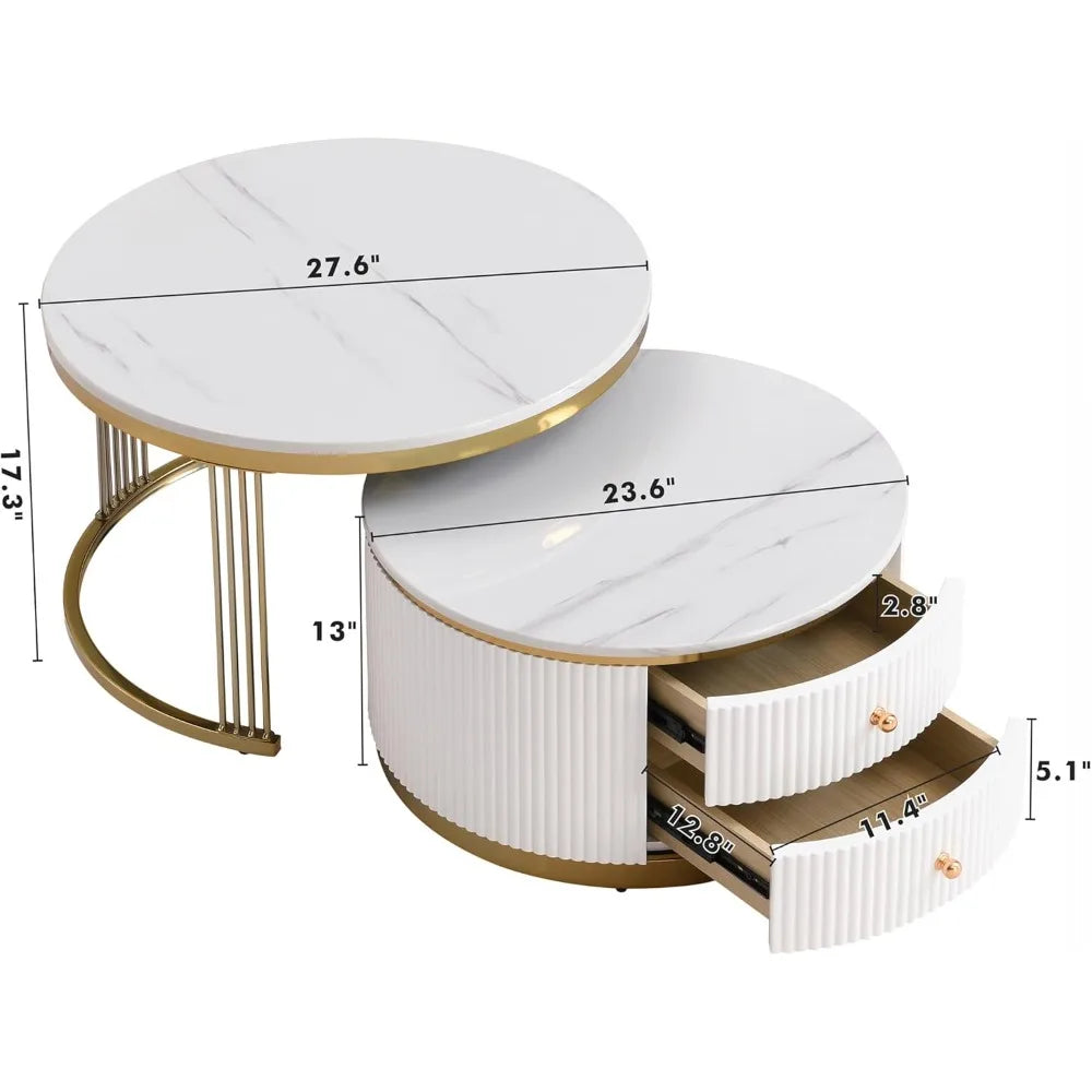 Merax Modern Round Nesting Coffee Tables with Storage