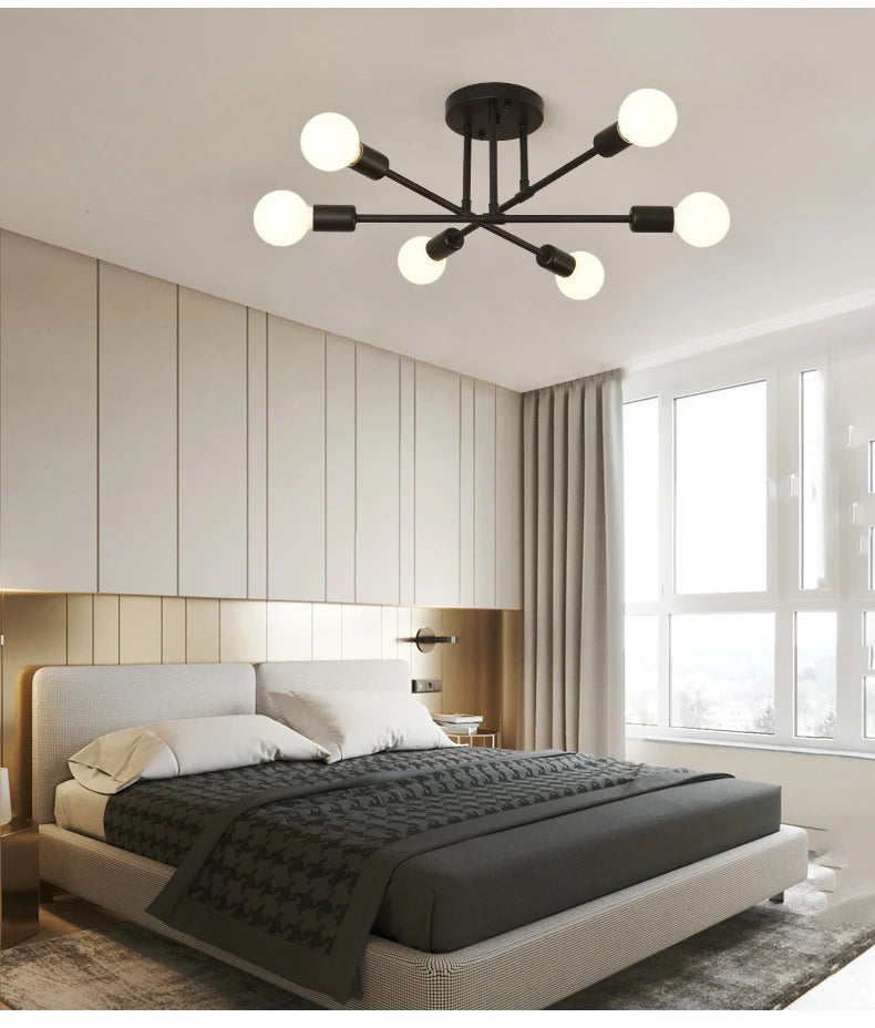 Retro Industrial 6-Head Wrought Iron LED Ceiling Lamp